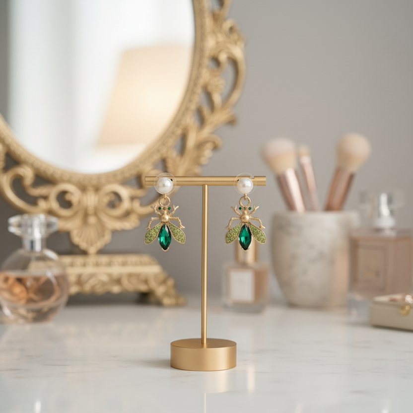 Emerald Green Insect Earrings