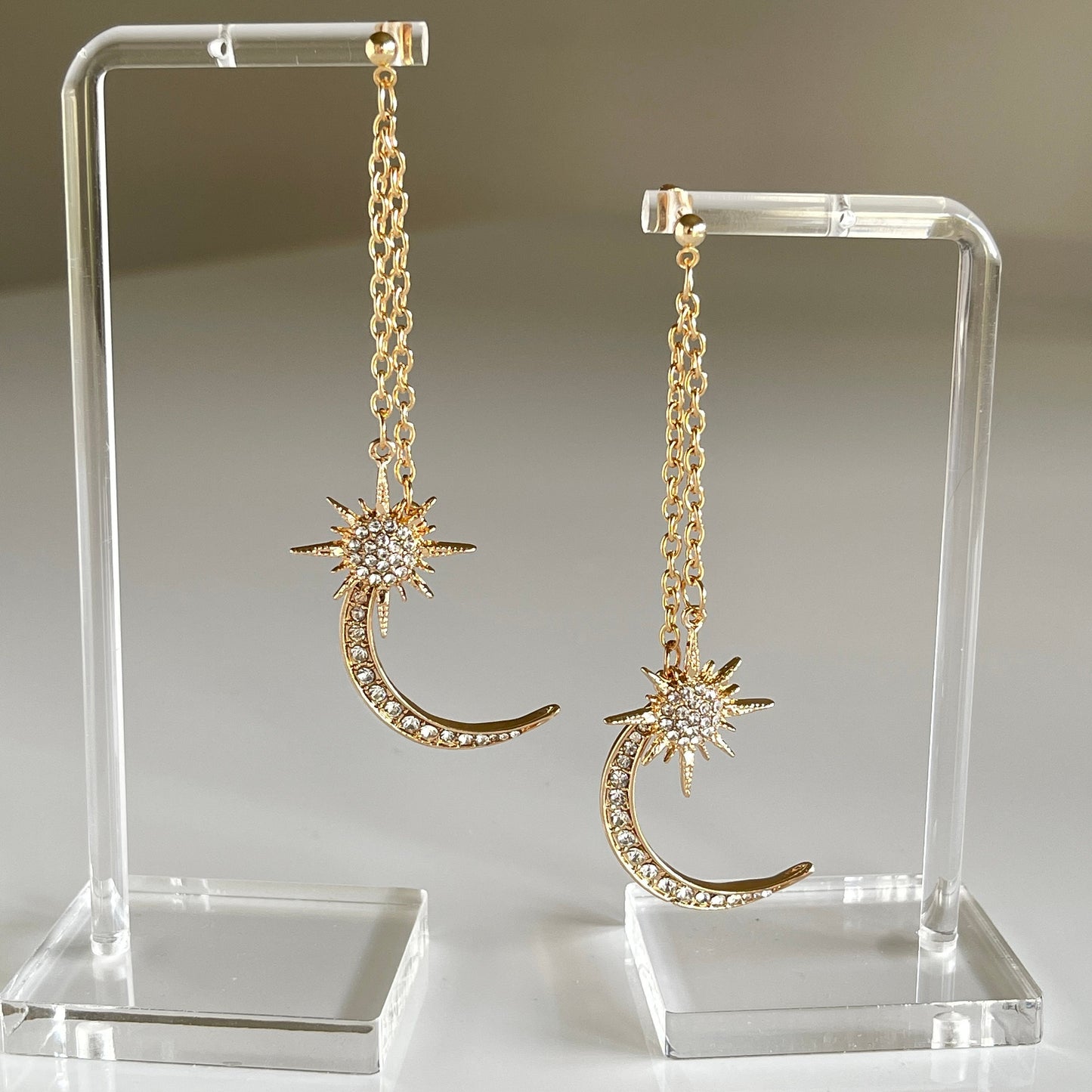 Star And Moon Gold Earrings