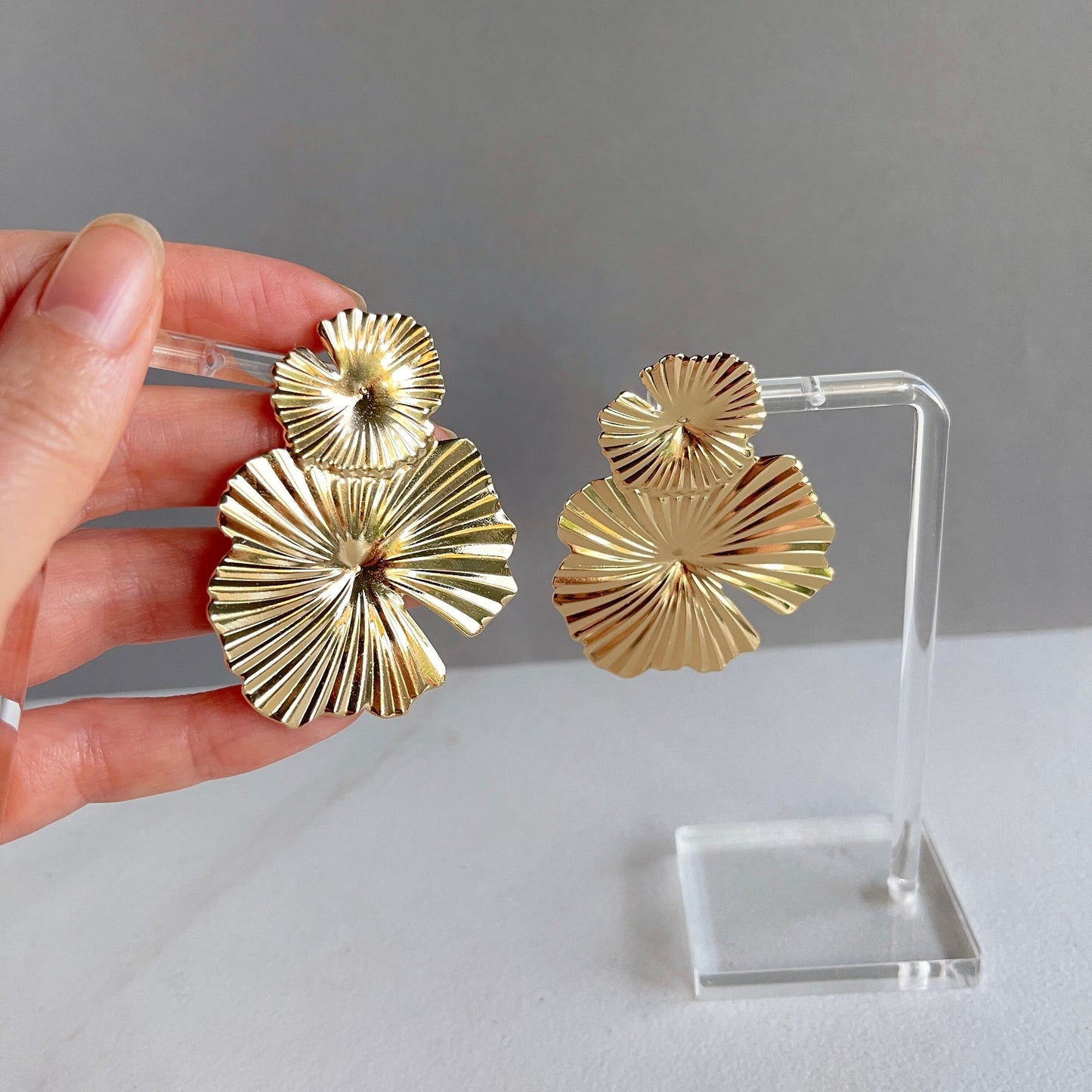 Gold Hibiscus Flower Earrings