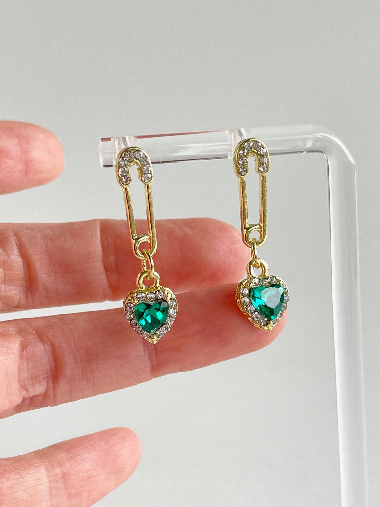 Gold Pin & Heart Earrings