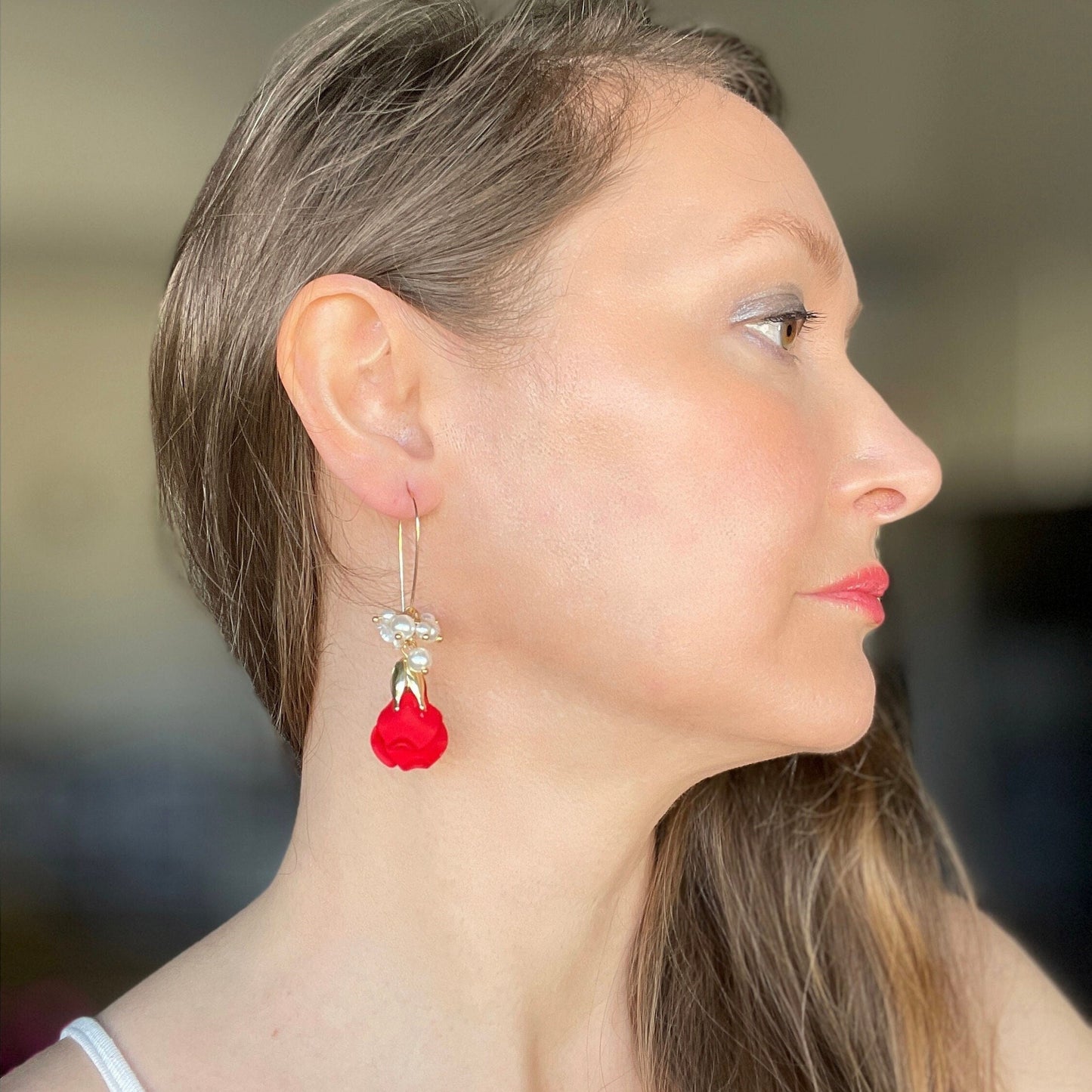 Flower And Pearl Drop Earrings