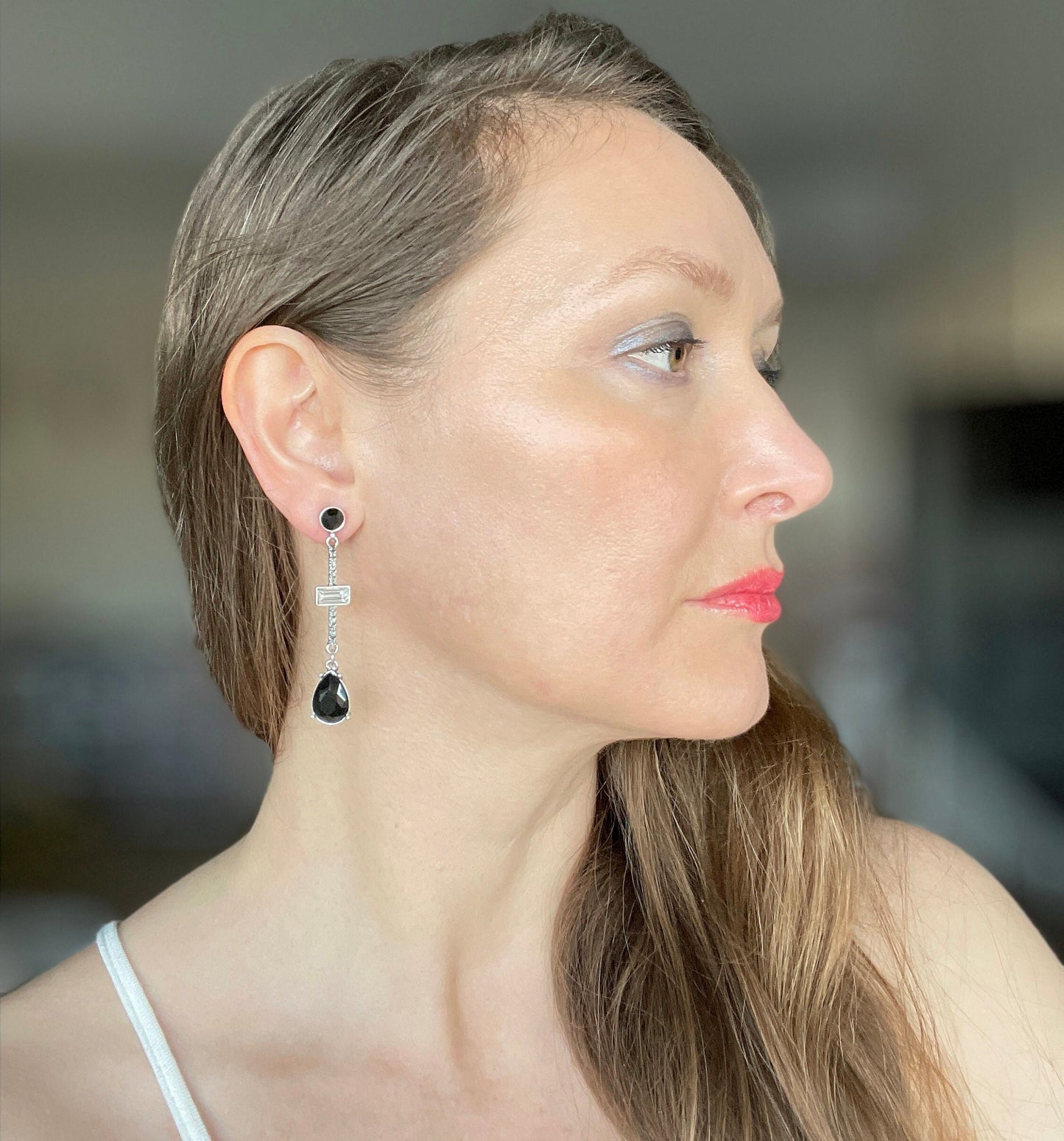 Teardrop Gem Silver Earrings