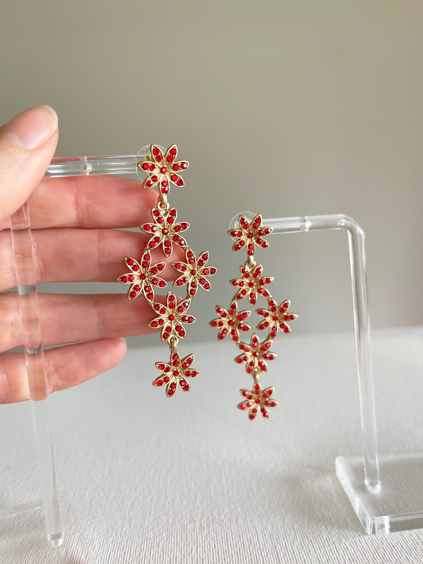 Ruby Red Floral Earrings