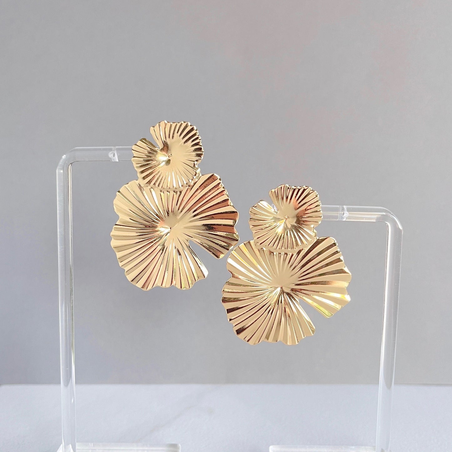 Gold Hibiscus Flower Earrings