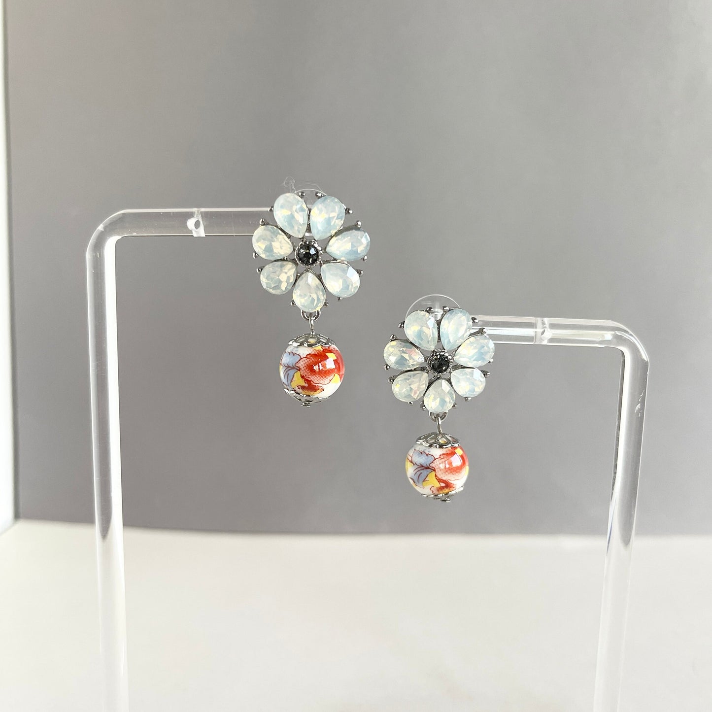 Flower Gem Drop Earrings