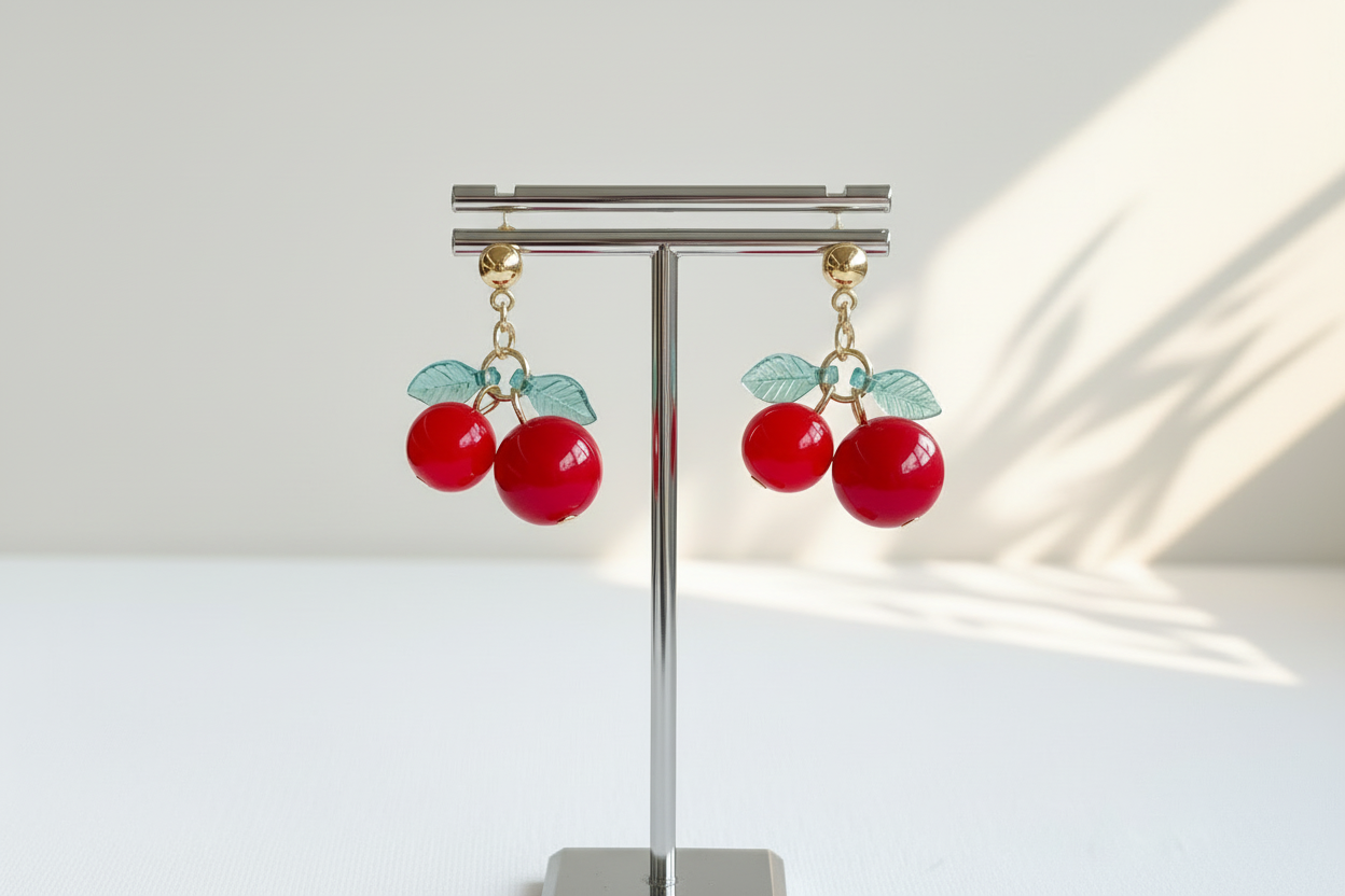 Red Cherry Earrings — Lightweight Everyday Jewelry — Gift For Her
