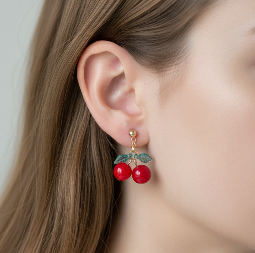 Red Cherry Earrings — Lightweight Everyday Jewelry — Gift For Her