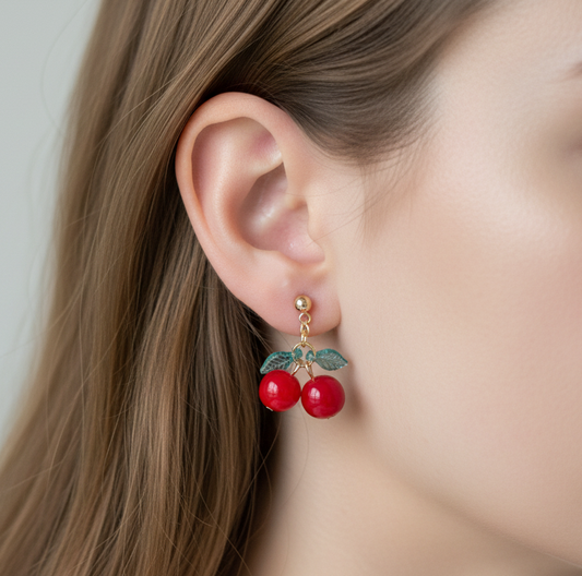 Red Cherry Earrings — Lightweight Everyday Jewelry — Gift For Her