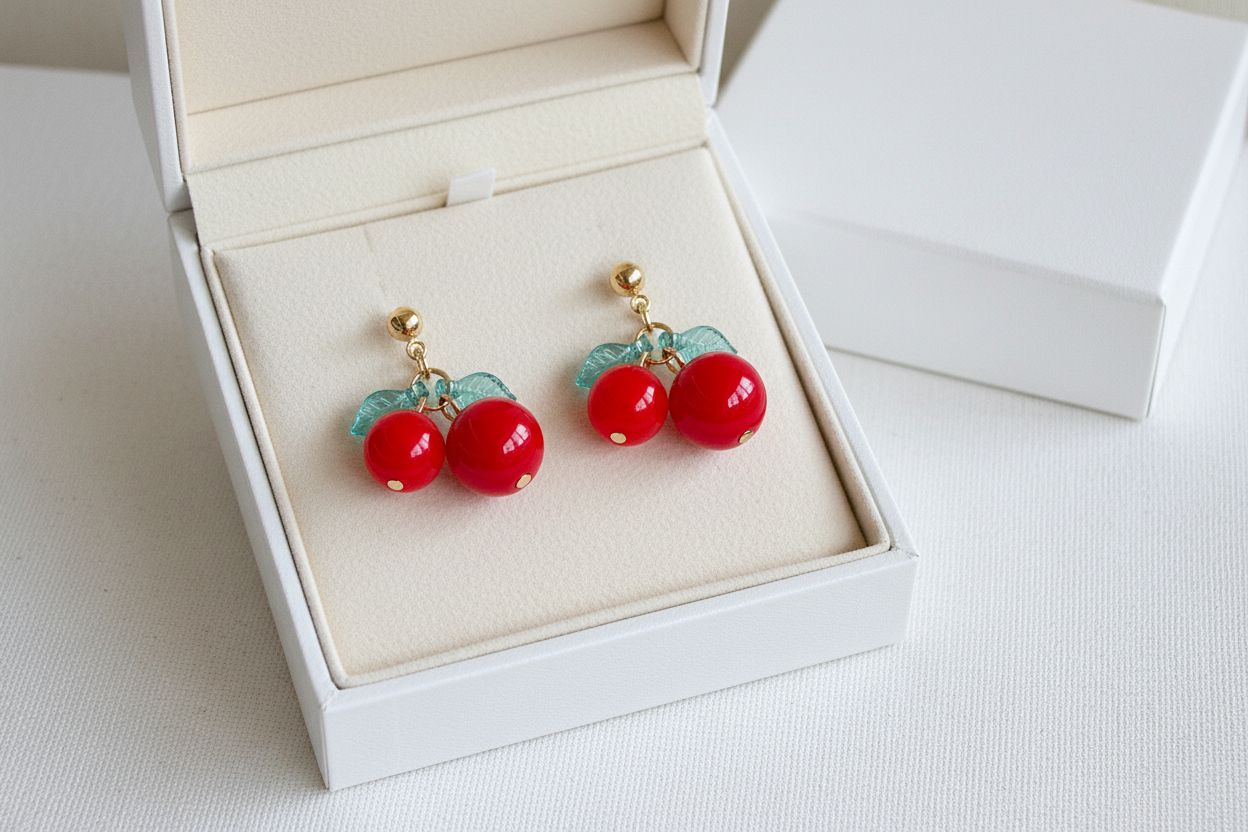 Red Cherry Earrings — Lightweight Everyday Jewelry — Gift For Her