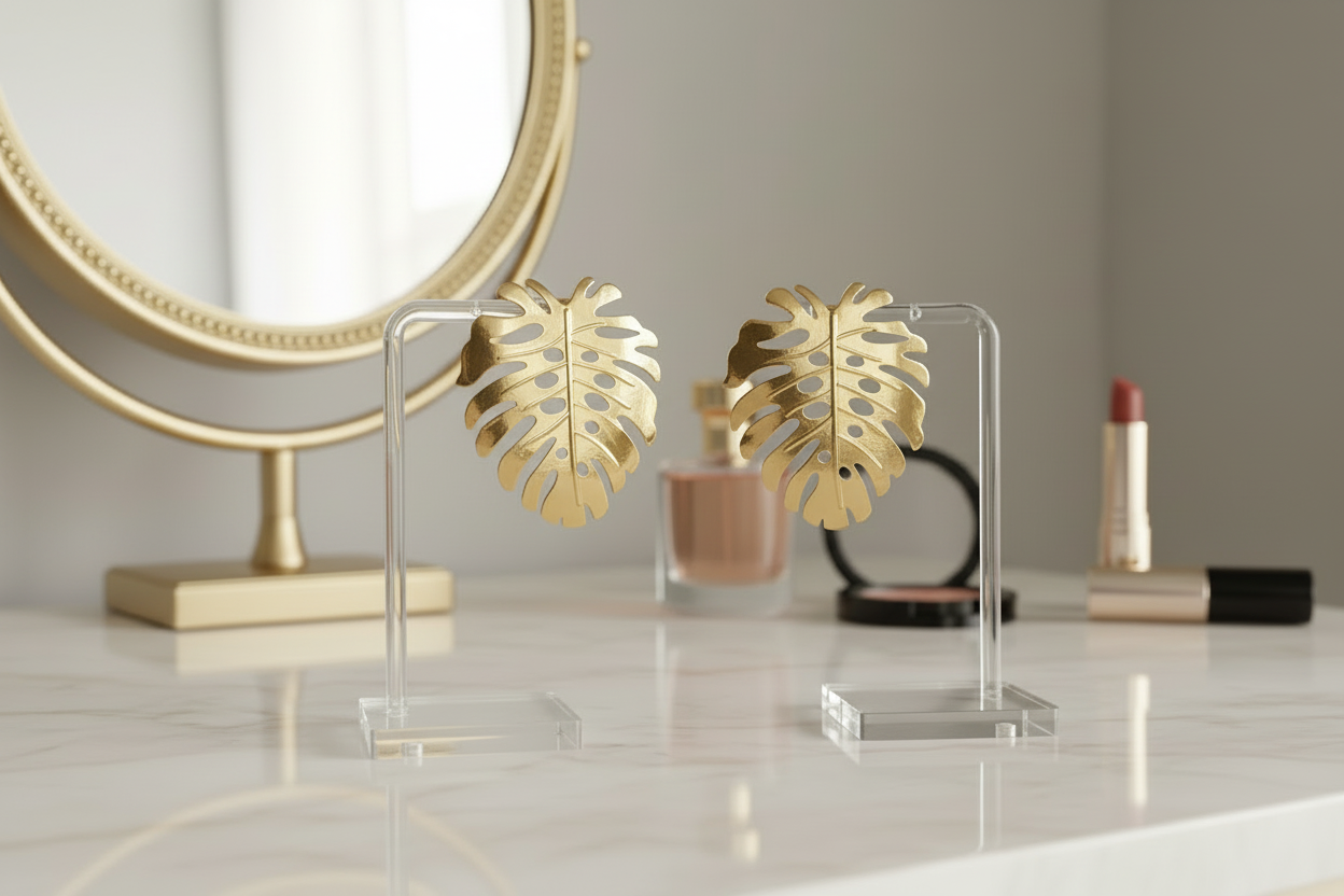 Gold Monstera Leaf Earrings