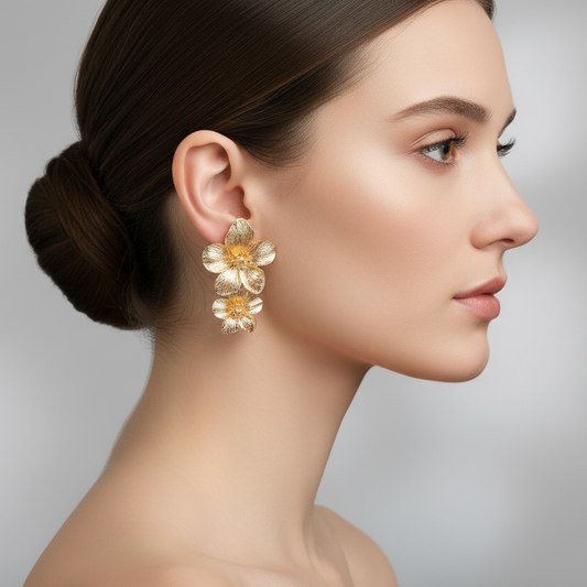 Double Flower Gold Earrings