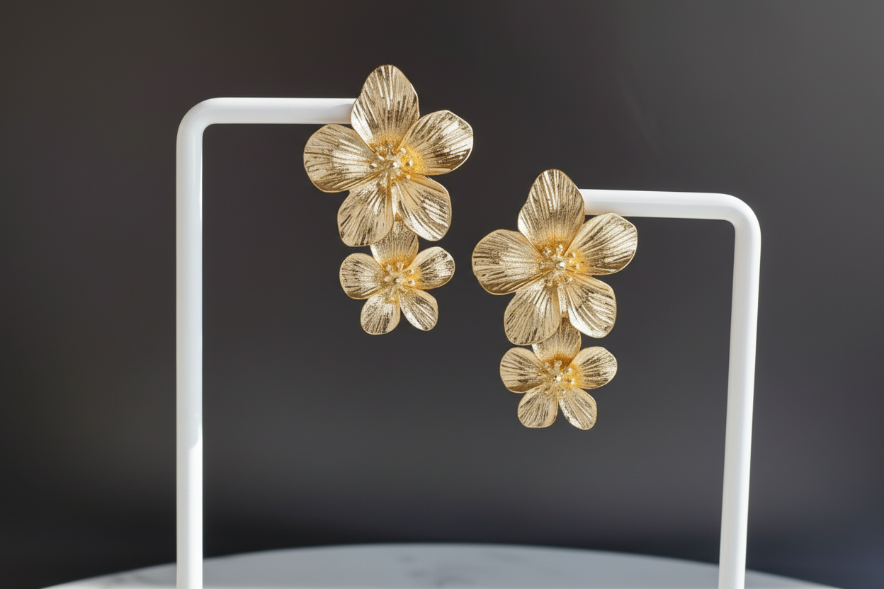 Double Flower Gold Earrings