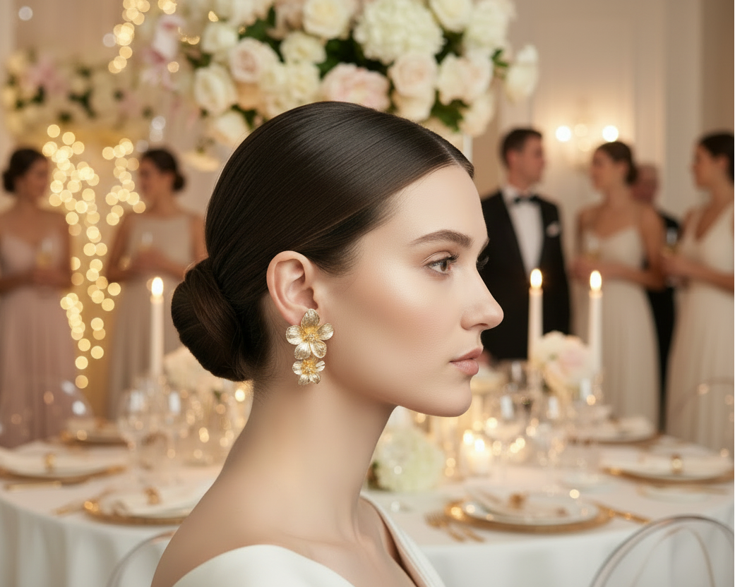 Double Flower Gold Earrings