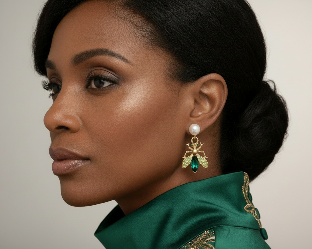 Emerald Green Insect Earrings