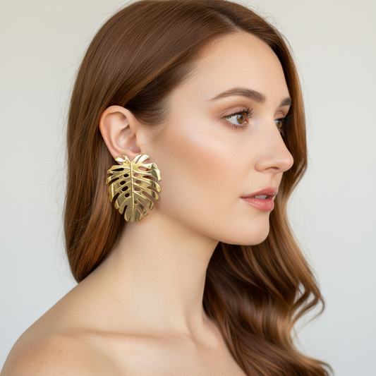 Gold Monstera Leaf Earrings