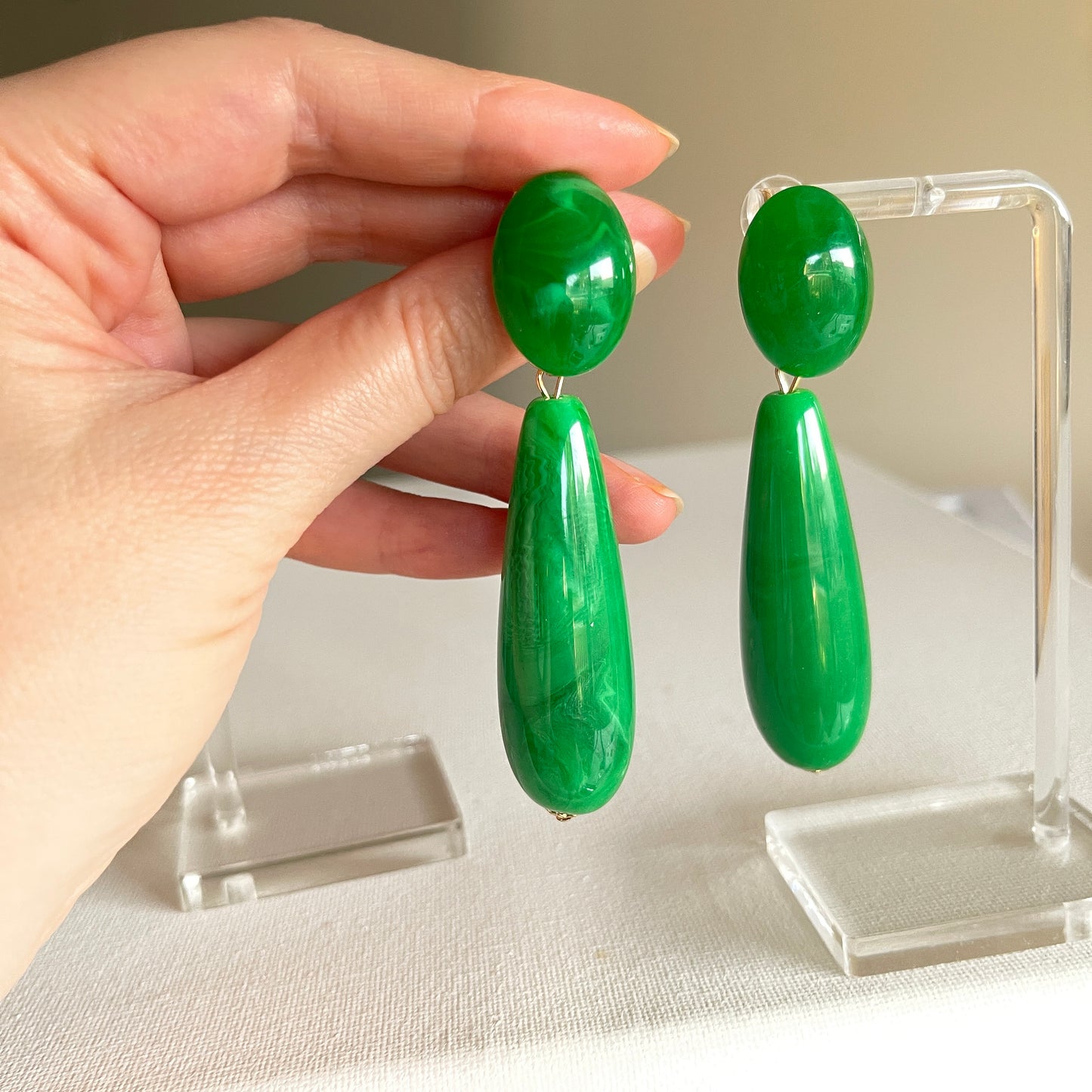 Green Teardrop Earrings