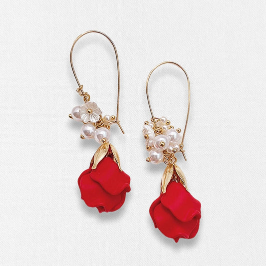 Flower And Pearl Drop Earrings