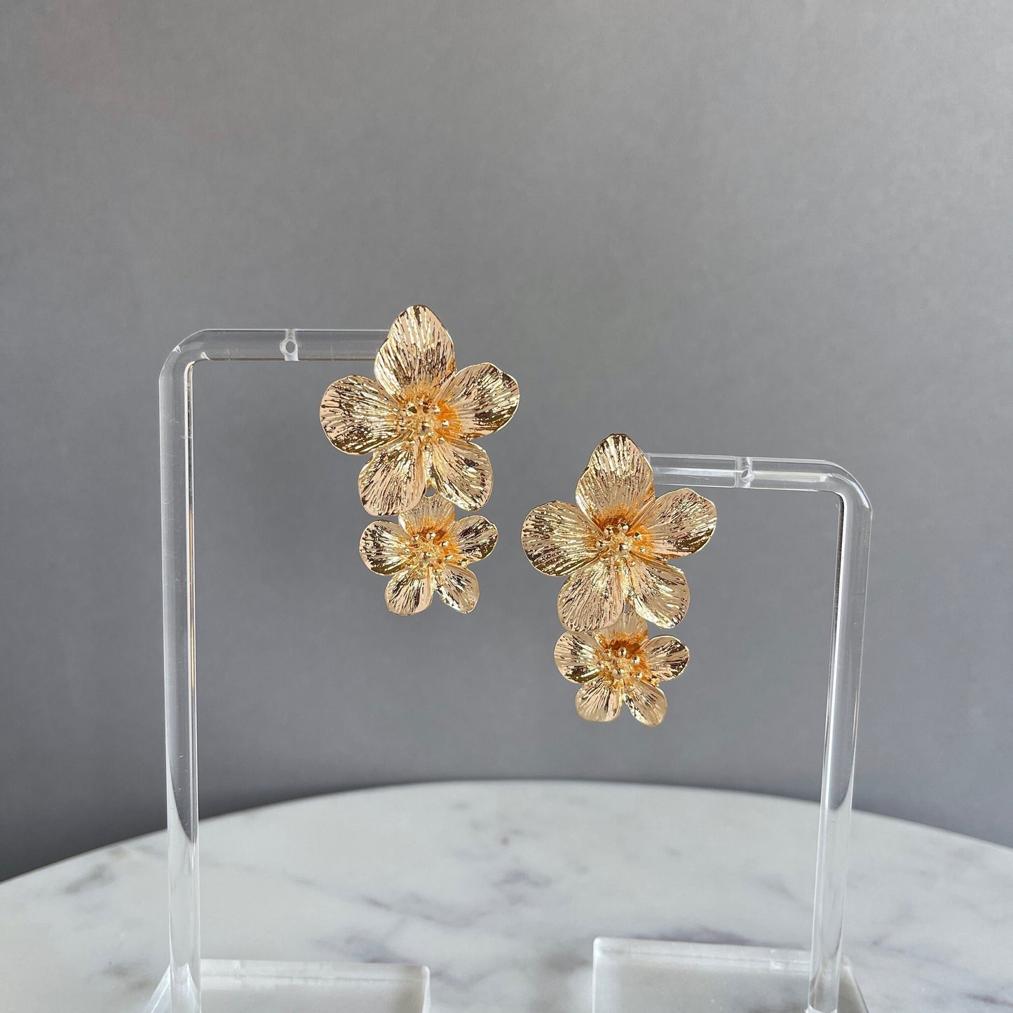 Double Flower Gold Earrings