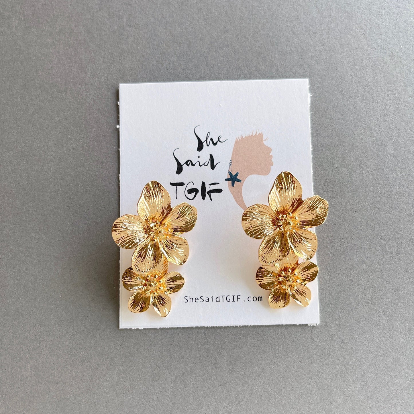 Double Flower Gold Earrings