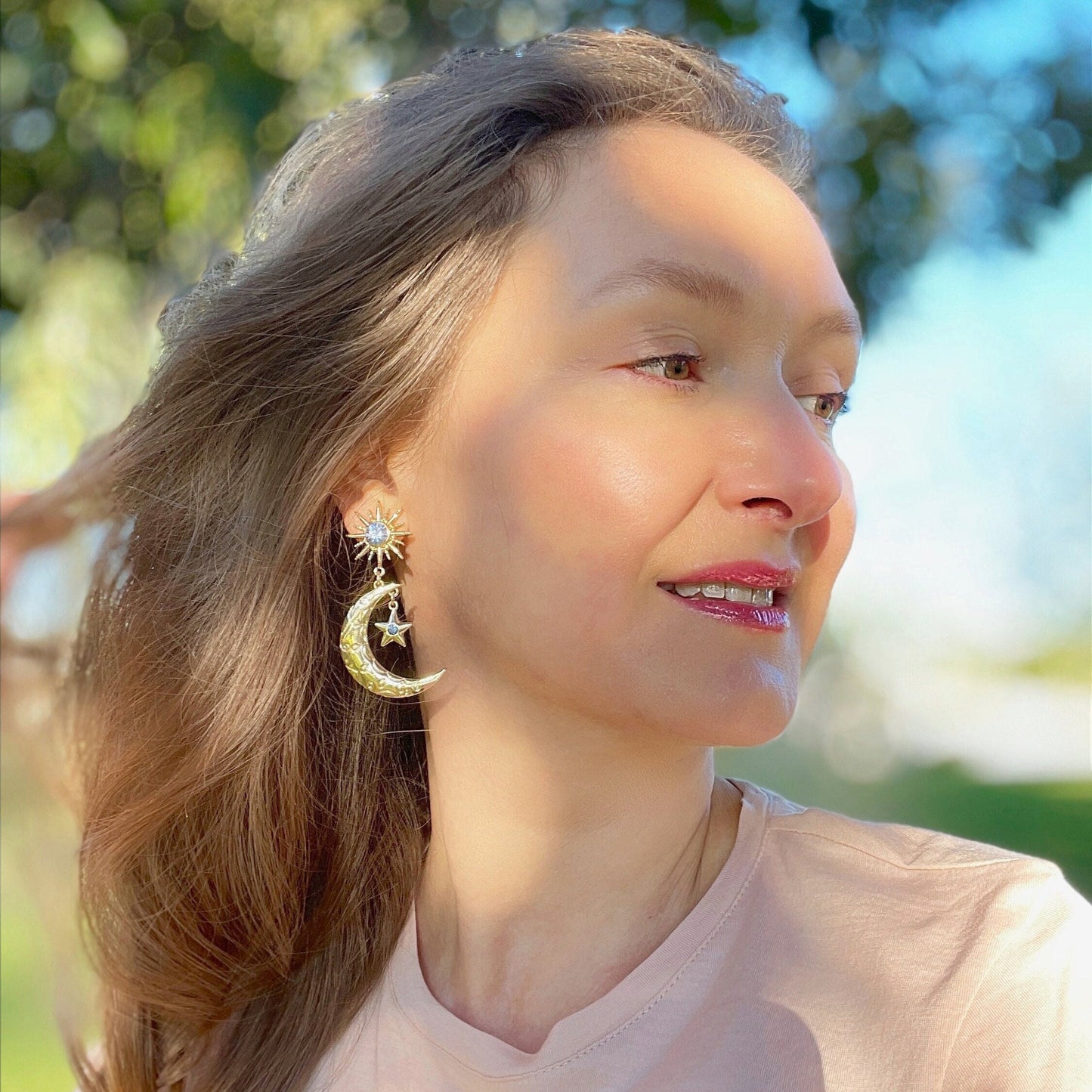 Crescent Moon Celestial Earrings.