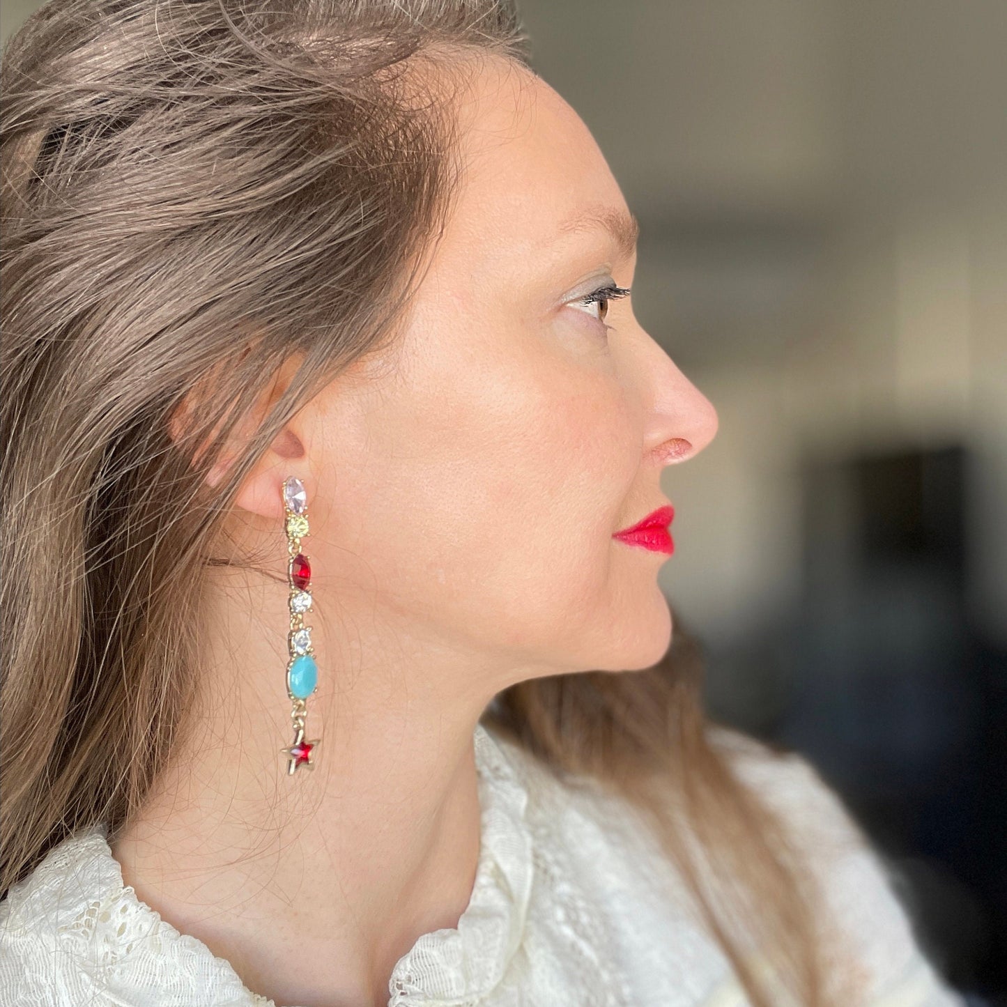 Colorful Gem Drop Earrings