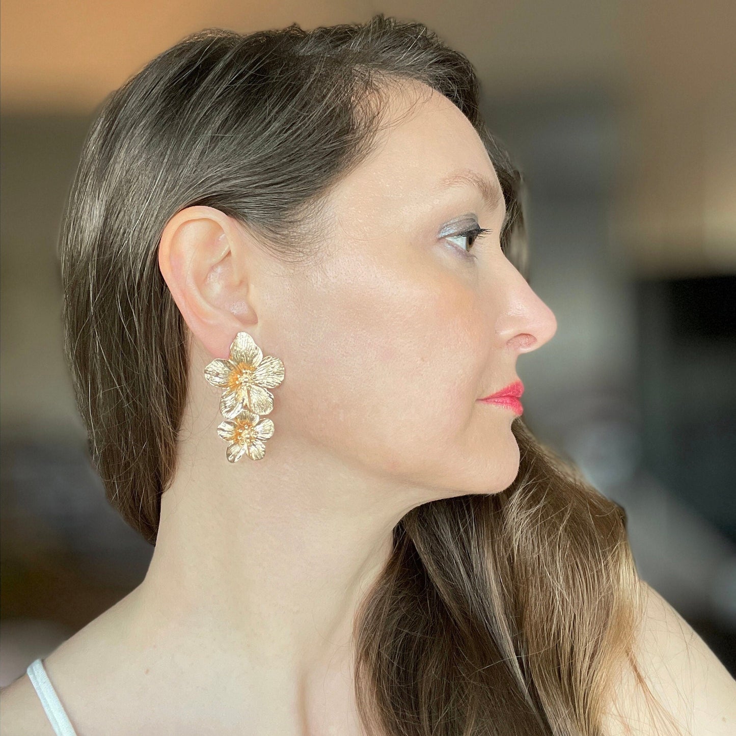 Double Flower Gold Earrings