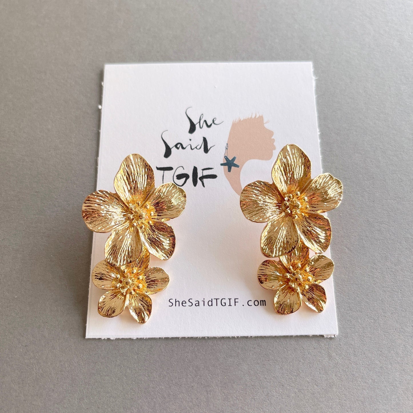 Double Flower Gold Earrings