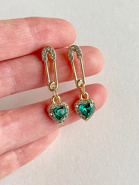 Gold Pin & Heart Earrings
