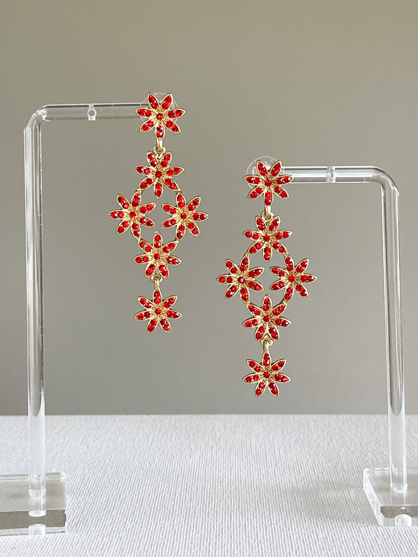 Ruby Red Floral Earrings