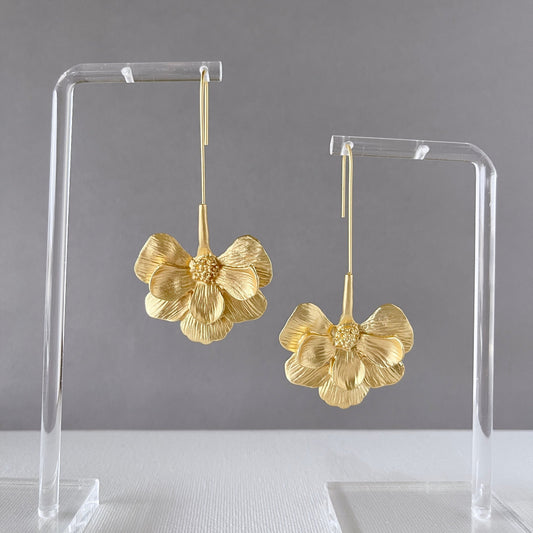 Gold Flower Drop Earrings