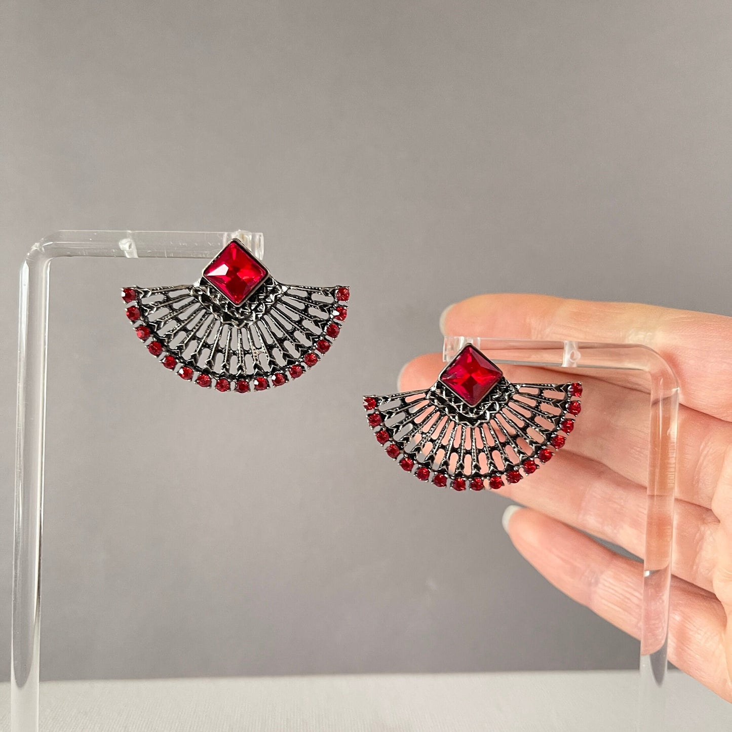 Crystal Gem Fan Earrings