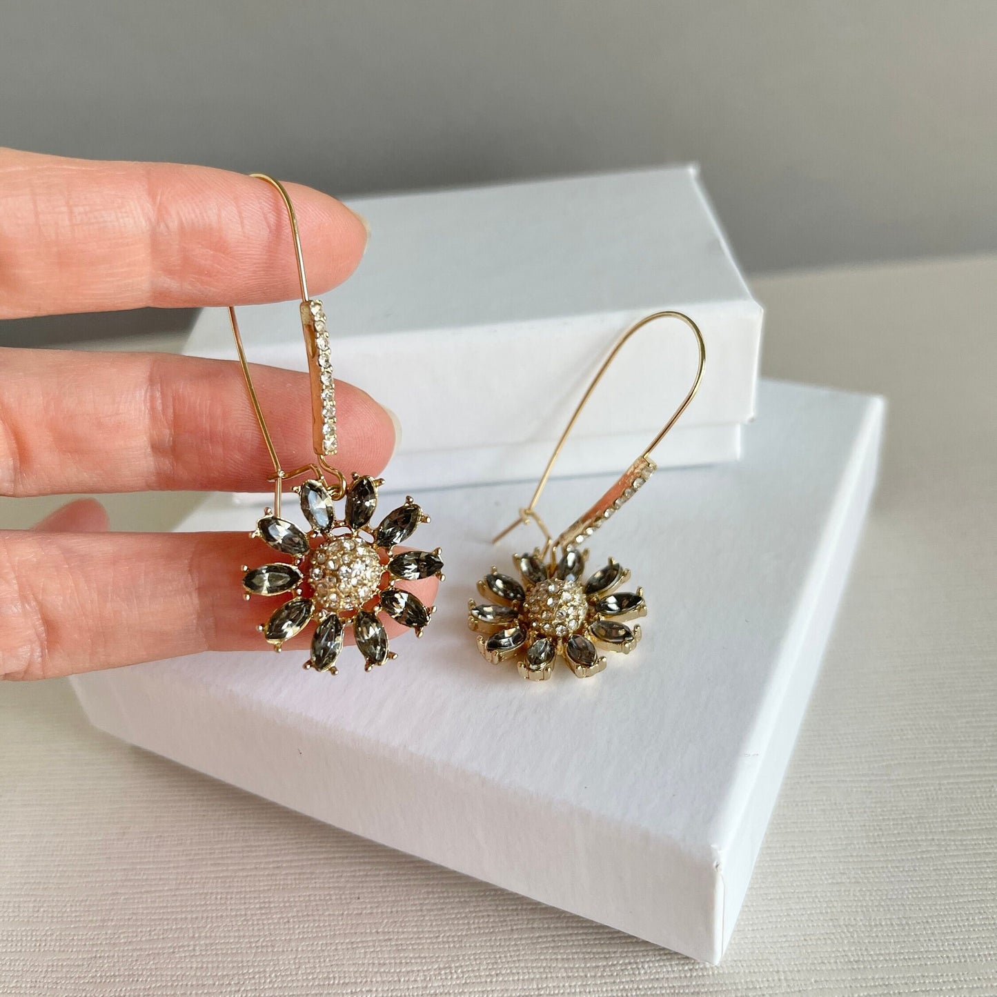 Crystal Flower Drop Earrings