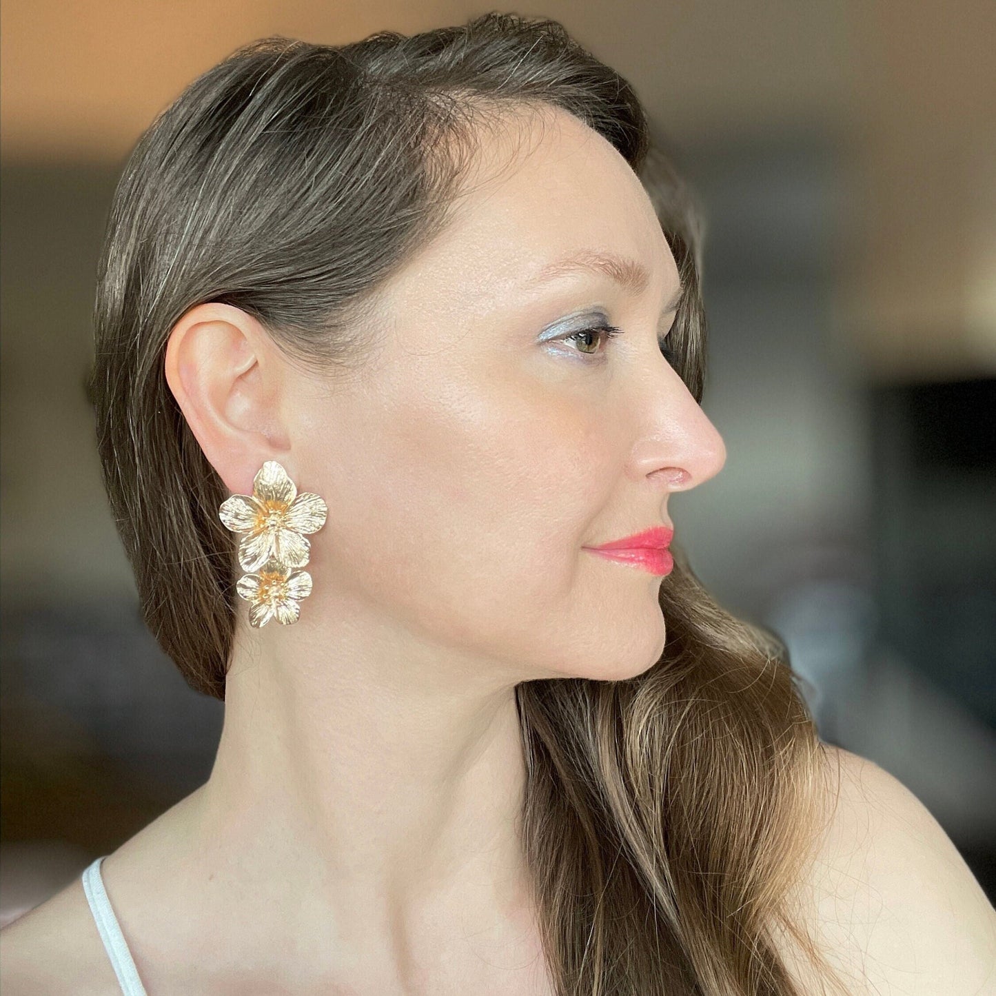 Double Flower Gold Earrings